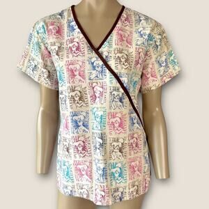Disney Short Sleeve Medical Scrub Top Nurse Tinker Bell Women Size M Multicolor